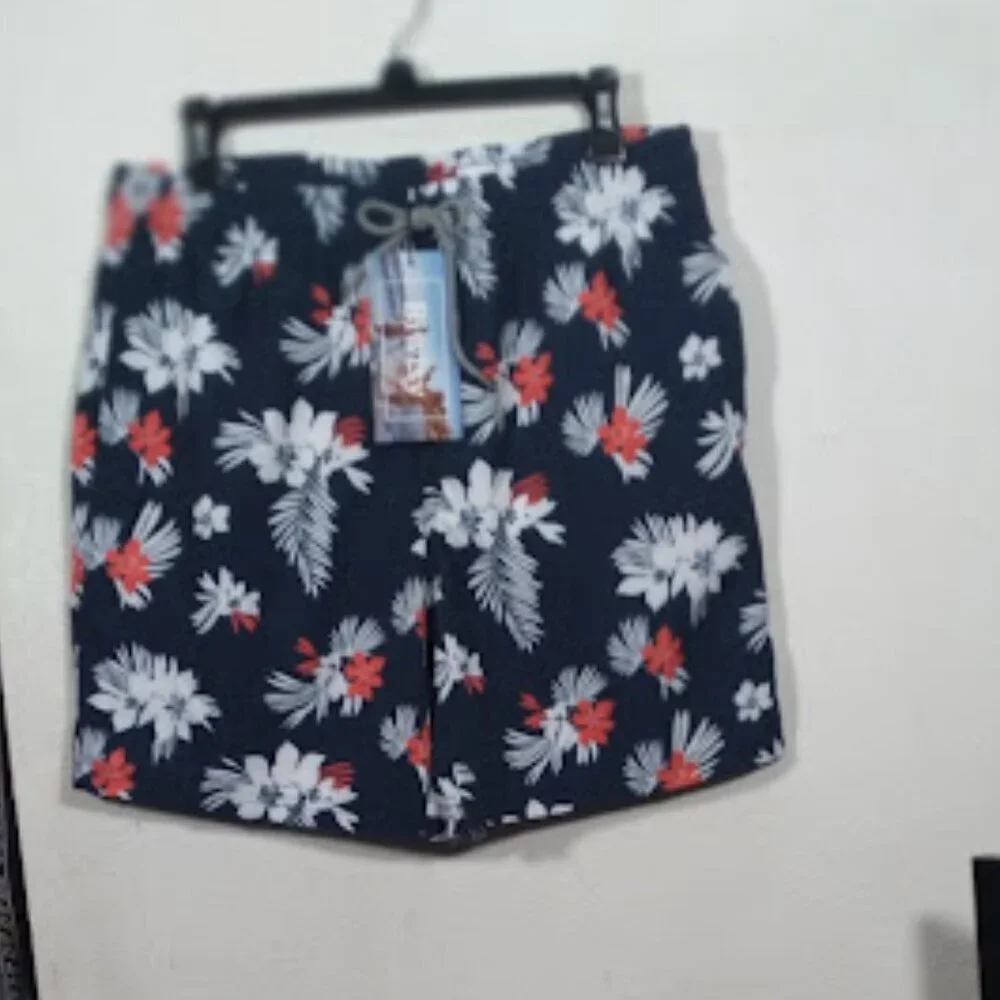NWT Biwisy Men’s swim trunks with pockets: Blue Floral: Size: M